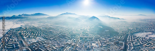 Wallpaper Mural drone view of city streets covered by snow from above Torontodigital.ca
