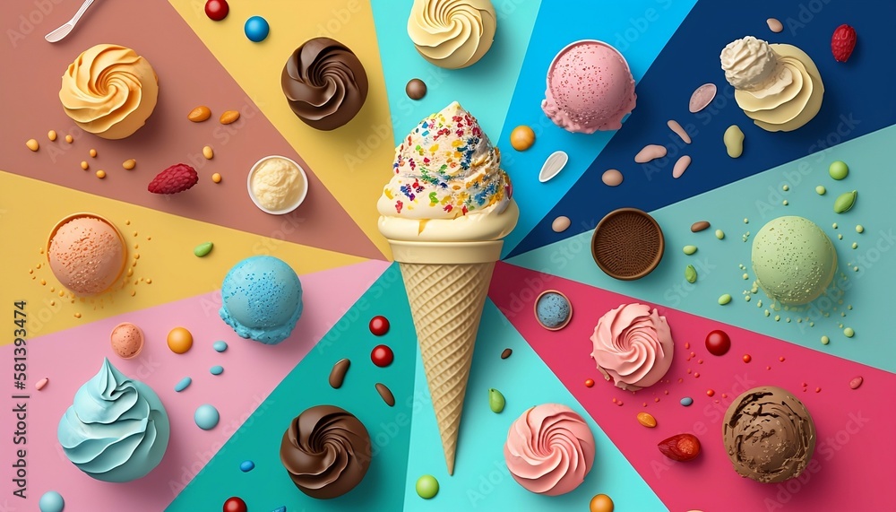 A collage of different ice cream flavors with vibrant colors and ...