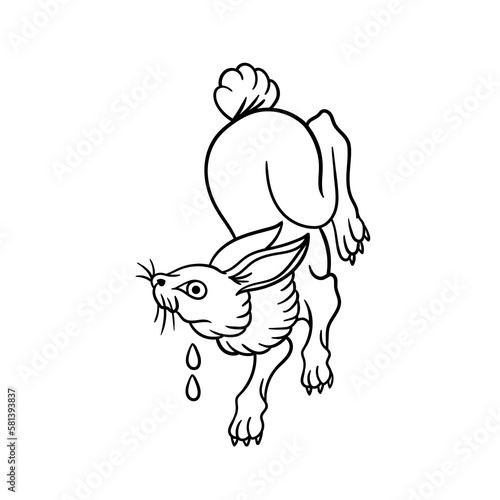 Hand drawn illustration of rabbit traditional tattoo outline design