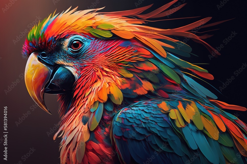 Fototapeta premium Colorful bird digital art illustration, generative ai