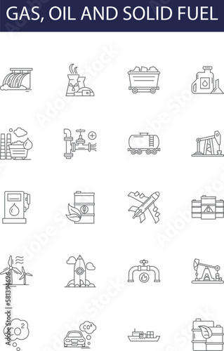 Gas, oil and solid fuel line vector icons and signs. oil, fuel, power, gasoline, vector, illustration, industry,energy outline vector illustration set
