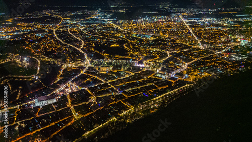 drone view of city streets at night public illumination at night from view from above 