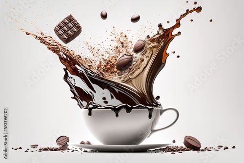 glass with splashing cocoa drin photo