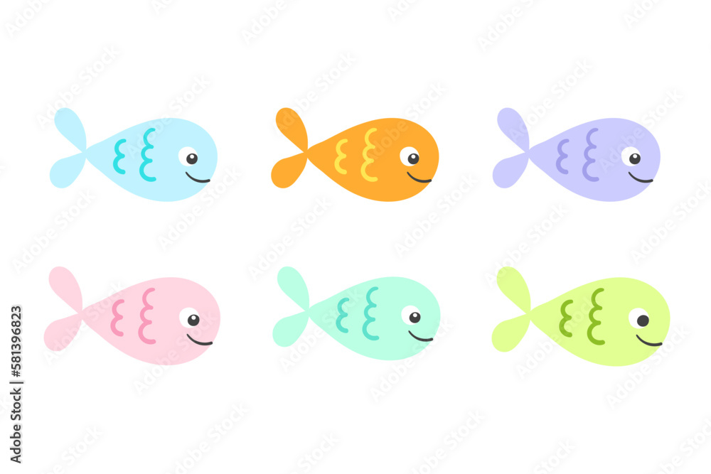 Vector set of sea fish cartoon illustration on white background. Colorful flat simple aquarium fish icon Vector set of sea fish cartoon illustration on white background. Colorful flat simple aquarium fish icon