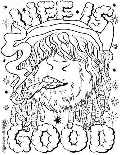 Black and white higland cow coloring page, high-minded cow,stoner coloring page