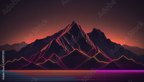 Abstract glowing neon mountain backround. Colorful lines