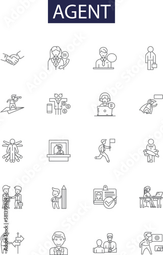 Agent line vector icons and signs. Broker, Handler, Advocate, Operator, Rep, Liaison, Intermediary, Delegate outline vector illustration set