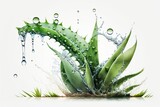 Aloe vera plant with splashes of water isolated on white. Generative AI