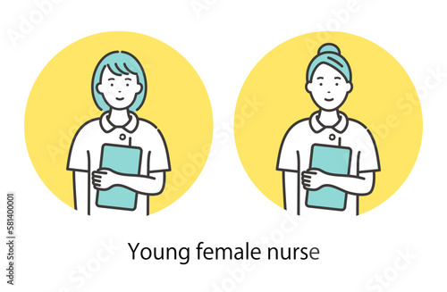 笑顔の若い女性看護師　丸枠付きアイコンセット