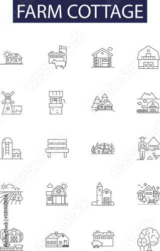 Farm cottage line vector icons and signs. Cottage, Agritourism, Croft, Dairy, Acreage, Ranch, Rural, Log outline vector illustration set