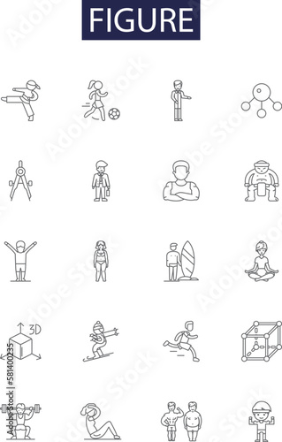 Figure line vector icons and signs. Shape, Outline, Sketch, Silhouette, Visage, Facade, Portrait, Pose outline vector illustration set