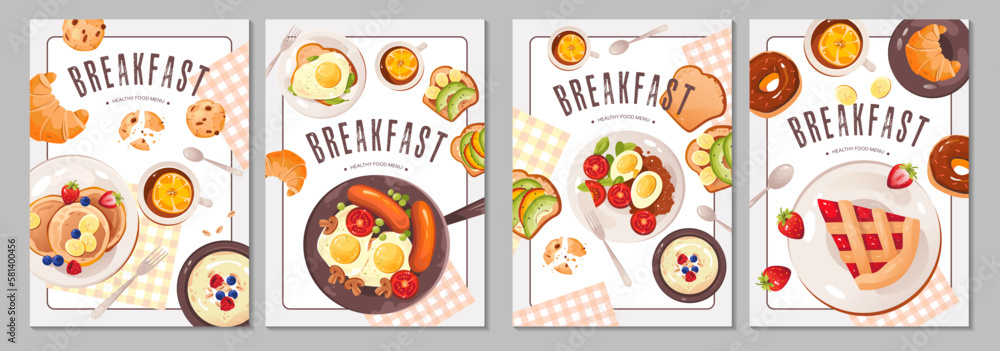 A healthy breakfast set of flyers. Healthy food menu. Breakfast and home cooking concept. Vector template for banners, promotions, flyers.
A healthy breakfast set of flyers. Healthy food menu. Breakfast and home cooking concept. Vector template for banners, promotions, flyers.