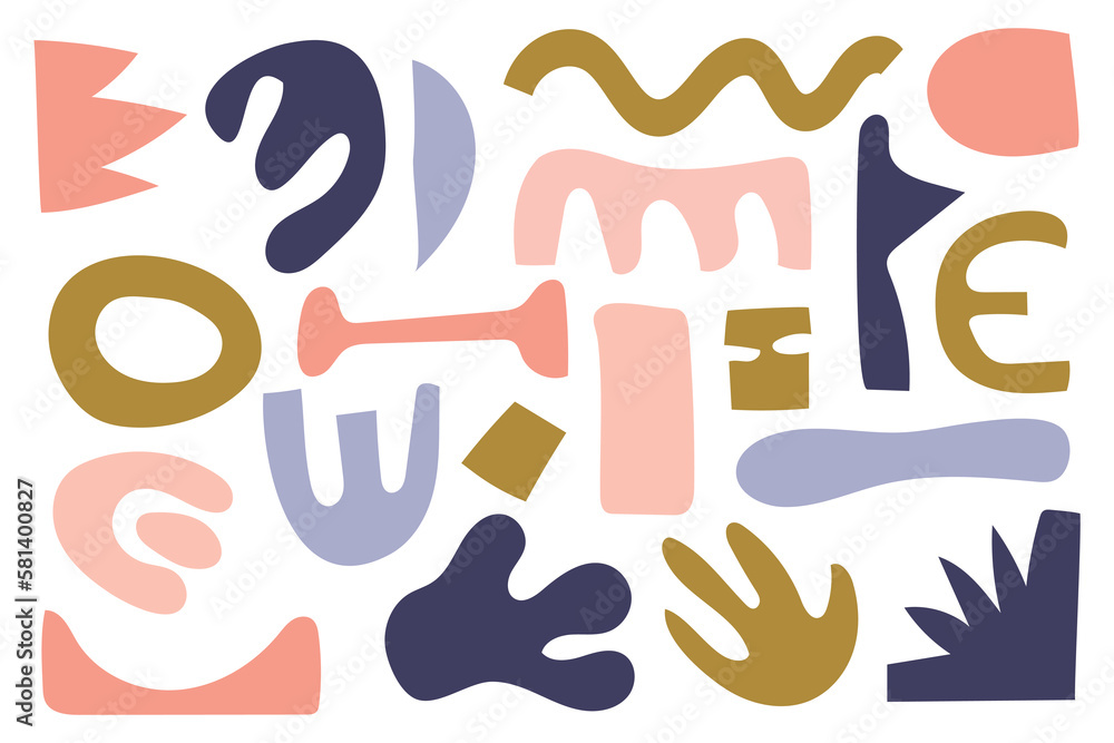 Vector set of colorful abstract shape stickers. Irregular shape.