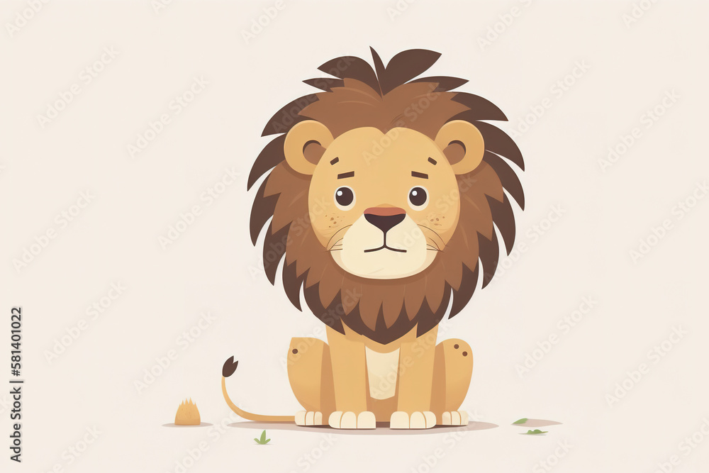 Cute lion standing in the middle of the forest. Watercolor painting Cute lion standing in the middle of the forest. Watercolor painting