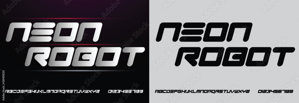 Obraz premium Neon Robot, Modern Sport Fonts. Typeface Tech style fonts for technology, digital, movie, logo design. Alphabet Collections 