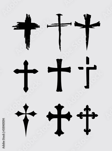 Cross symbol icon shape universal streetwear element logo christiani jesus clip art illustration vector template set bundle 