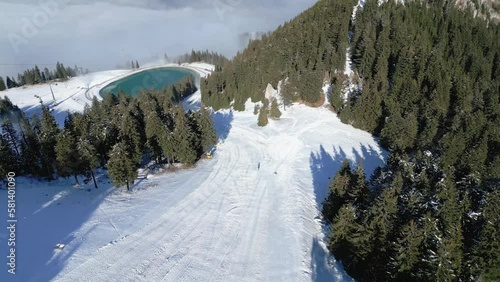 Wallpaper Mural drone footage of sky mountain full of snow and people skiing  Torontodigital.ca