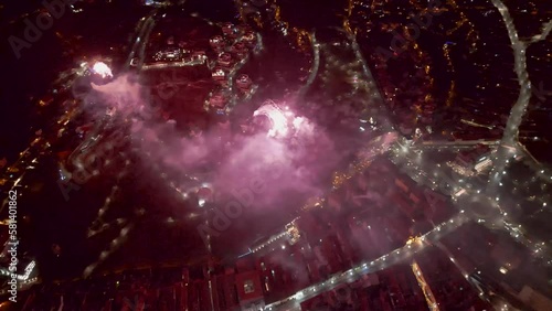 Wallpaper Mural drone footage of fireworks in the night over city view Torontodigital.ca