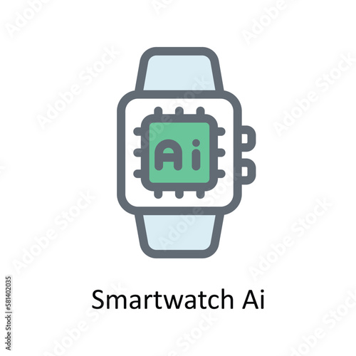 Smart watch Ai Vector Fill Outline Icons. Simple stock illustration stock