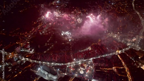 Wallpaper Mural drone footage of fireworks in the night over city view Torontodigital.ca