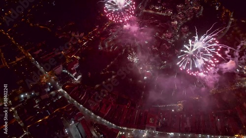 Wallpaper Mural drone footage of fireworks in the night over city view Torontodigital.ca