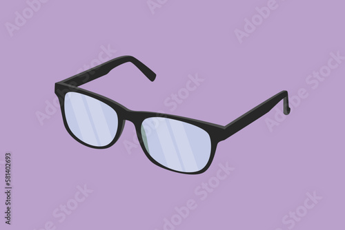 Cartoon flat style drawing of eyeglasses logo. Modern fashionable spectacles. Fashion reading glasses. Clean glasses for optical shop logotype icon template concept. Graphic design vector illustration