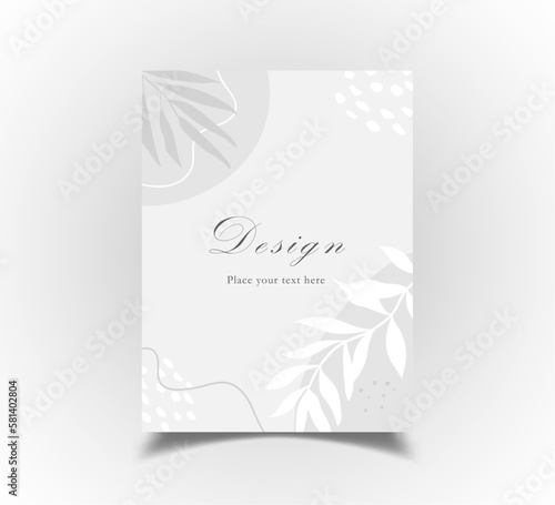 Modern abstract background with leaves and hand drawn geometric shapes and lines. Banner template for social posts, mobile apps, web internet ads, wedding cards and invitation. Vector illustration. © IN0172