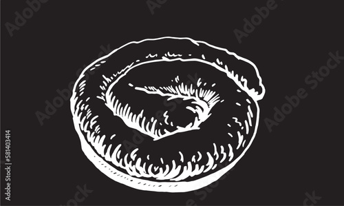 Vector English sausage isolated on black background, butchery product. Meat element for design