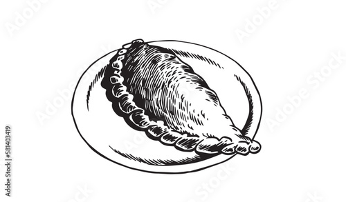 Vector illustration of Italian calzone on a plate, food element for design