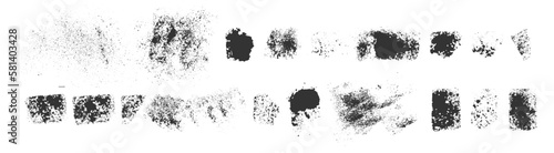 Vector hand drawn ink design elements. Sponge stamps, dry brush marks, splatter sprinkles  textures. Set of grunge black artistic drizzle acrylic paint design elements isolated on white background