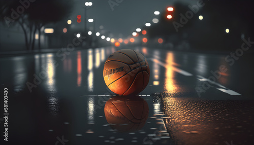 Basketball a pedestrian crossing in the rain. Generative AI