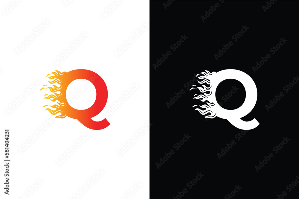 Initial letter Q and fire shape with ribbon logo style in gradient ...