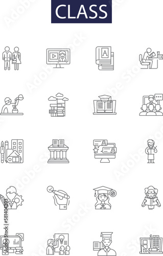 Class line vector icons and signs. Group, Course, Pupils, School, Grade, Session, Education, Final outline vector illustration set