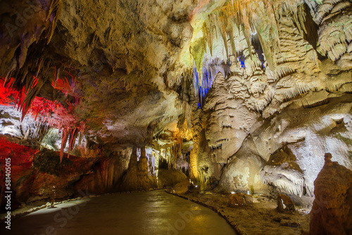 Inside touristic Prometheus Cave at Tskaltubo, Imereti region, Georgia