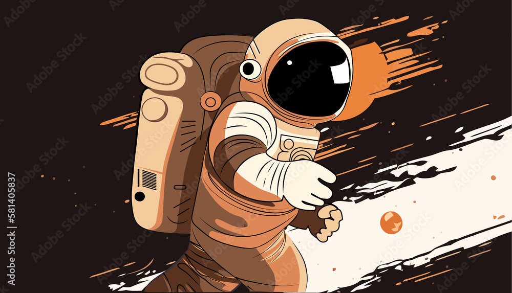 Obraz premium Astronaut explores space being desert planet. Astronaut space suit performing extra cosmic activity space against stars and planets background. Human space flight. Modern illustration
