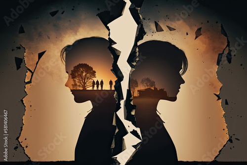 Divorce and psychological problems stress due to parting with loved one AI generated art