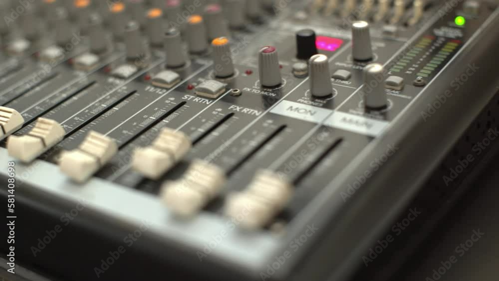 Professional sound and mixing desk. Detailed shot. Professional sound and mixing desk. Detailed shot.