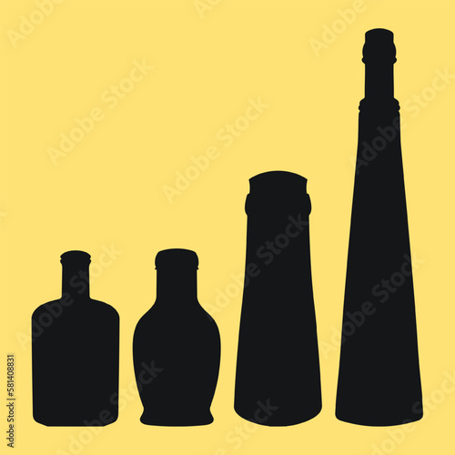 Shape of silhouette of bottle for alcohol, beer, kvass, waters. Outline of a container for storing liquid