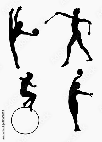 Gymnast team silhouettes set. Sport artistic gymnastics. Sports queen. Flat style. Isolated vector