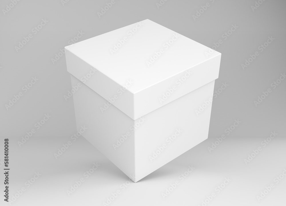 White cube hard blank cardboard box standing on a corner for branding and packaging presentation. 3D Mock up template White cube hard blank cardboard box standing on a corner for branding and packaging presentation. 3D Mock up template