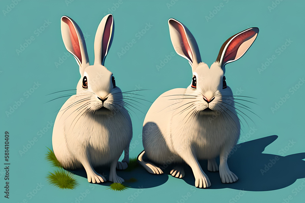 Obraz premium white rabbit on a light blue background