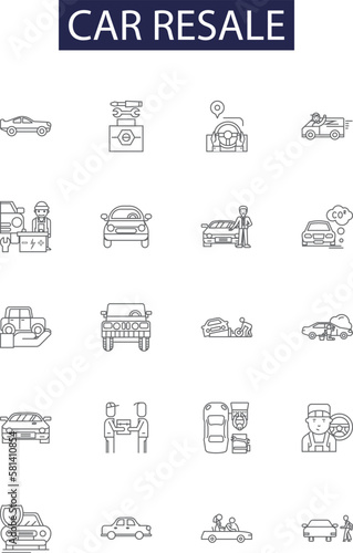 Car resale line vector icons and signs. Resale, Used, Vehicles, Buy, Sell, Sellers, Buyers, Cars outline vector illustration set