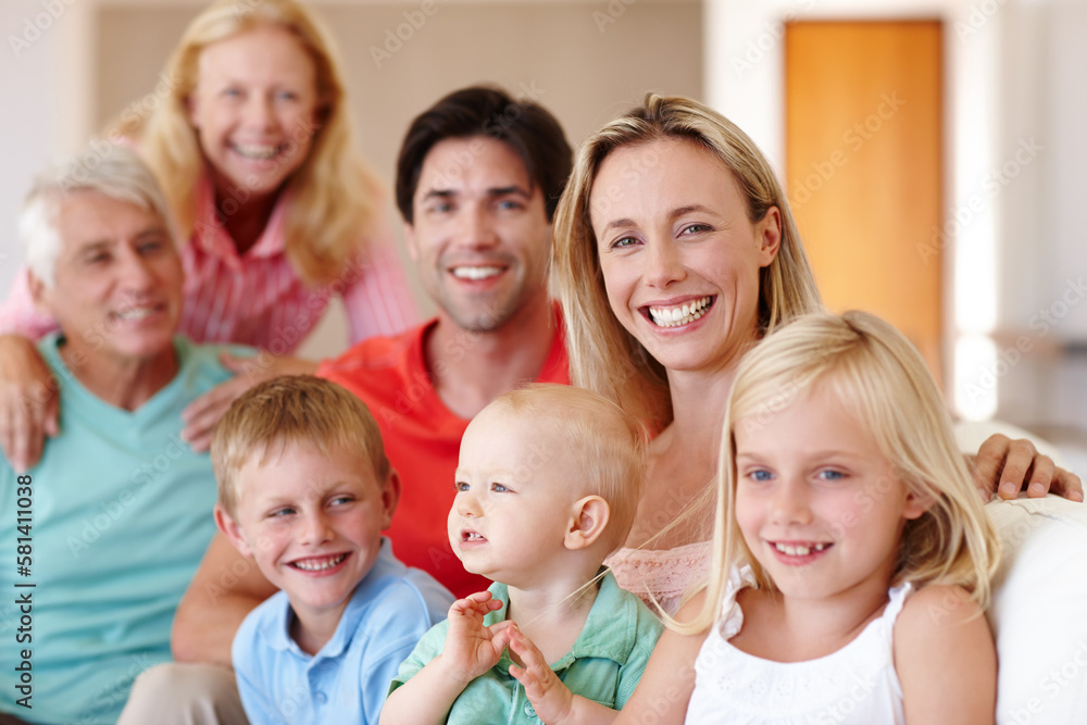 Family is a blessing. Portrait of a multi-generational family spending time together at home.