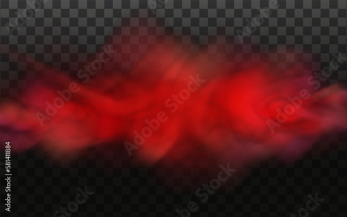 Red vector cloudiness ,fog or smoke on dark checkered background.Cloudy sky or smog over the city.Vector illustration.