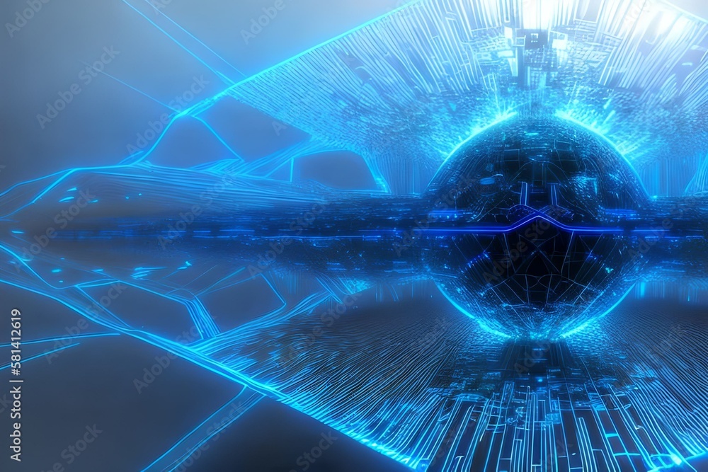 Obraz premium Quantum Computin Network Core Concept Art - generative AI