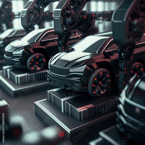 Vehicle shells moving along a production line in a newer model vehicle ,made with Generative AI © DNY3D