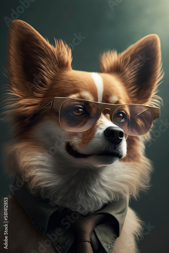 Business man dog with big glasses and tie ,made with Generative AI © DNY3D