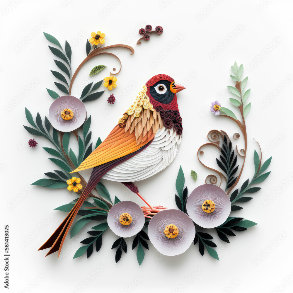 Paper craft illustration of finch ,made with Generative AI