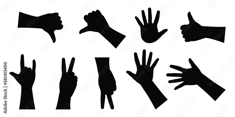 silhouette hands pose collection . Vector illustration. silhouette hands pose collection . Vector illustration.