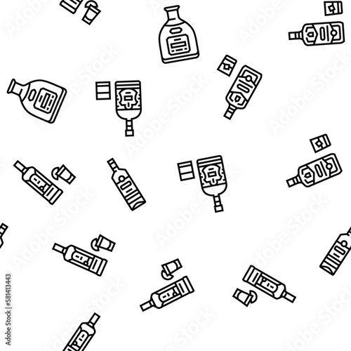 alcohol bottle glass drink bar vector seamless pattern